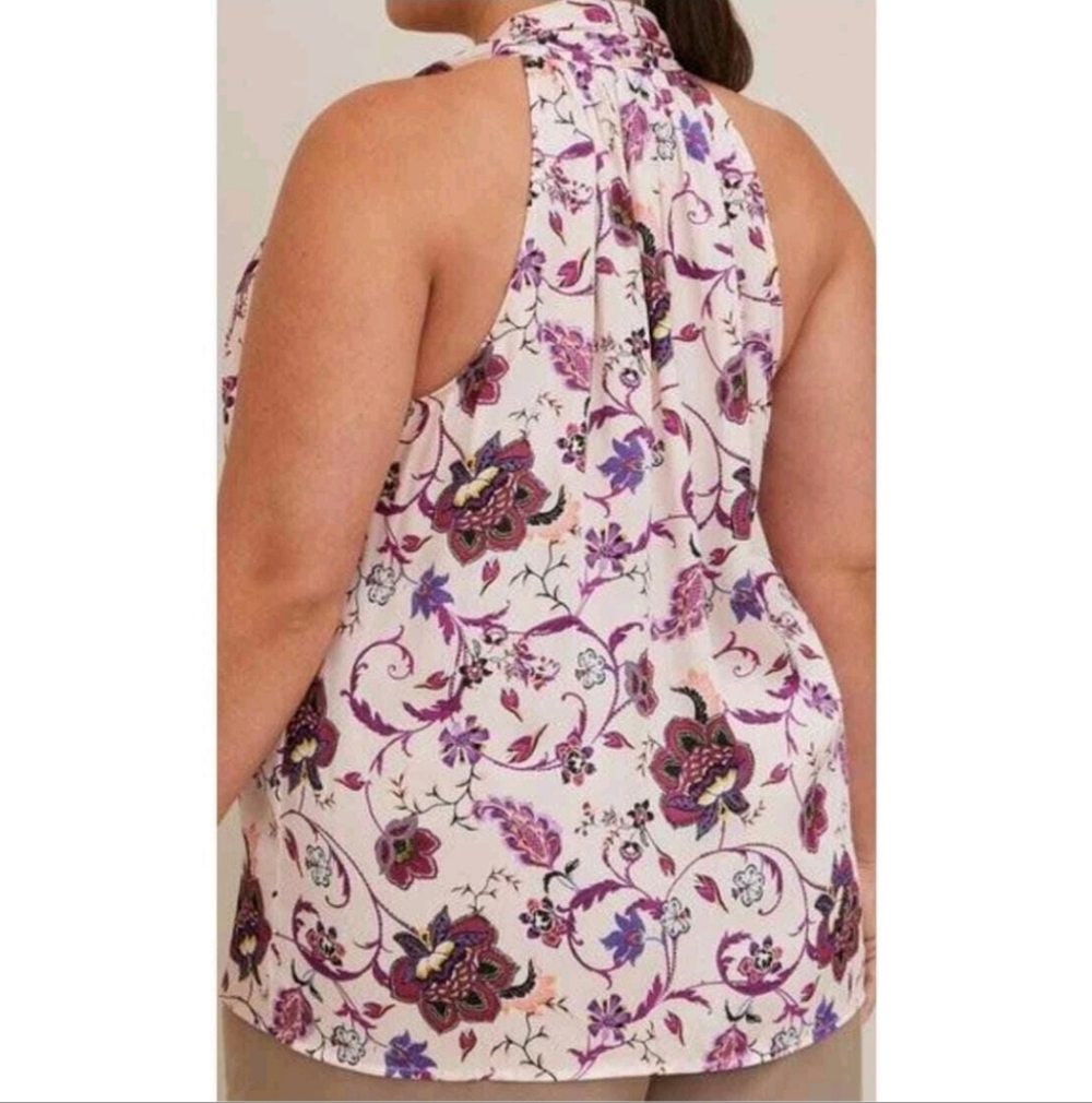 Torrid Floral Satin Bow Tie-Front Halter Tuni Top Womens Size 2x - Picture 2 of 7